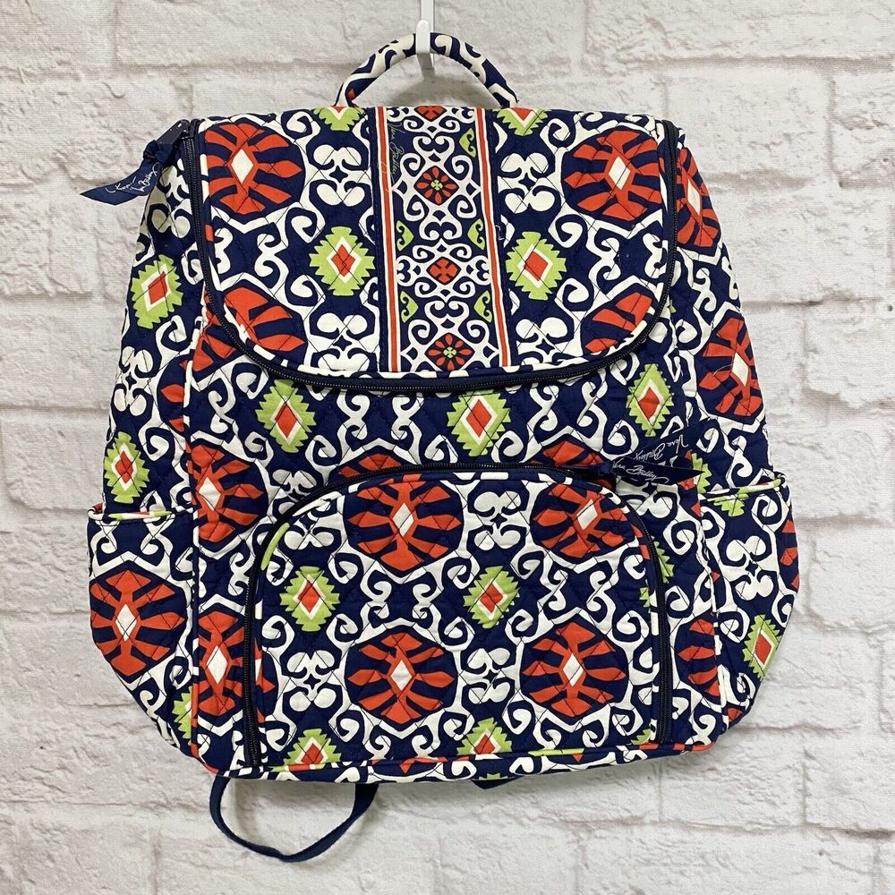 VERA BRADLEY Sun Valley Quilted Backpack Blue Orange Green School Retired
